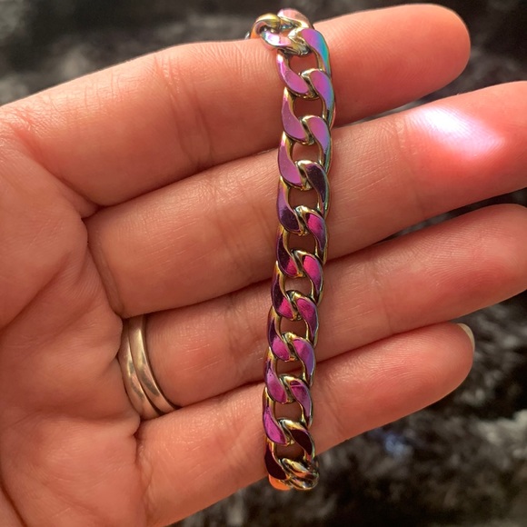 Rainbow Anodized Cuban Chain Bracelet - Picture 2 of 7